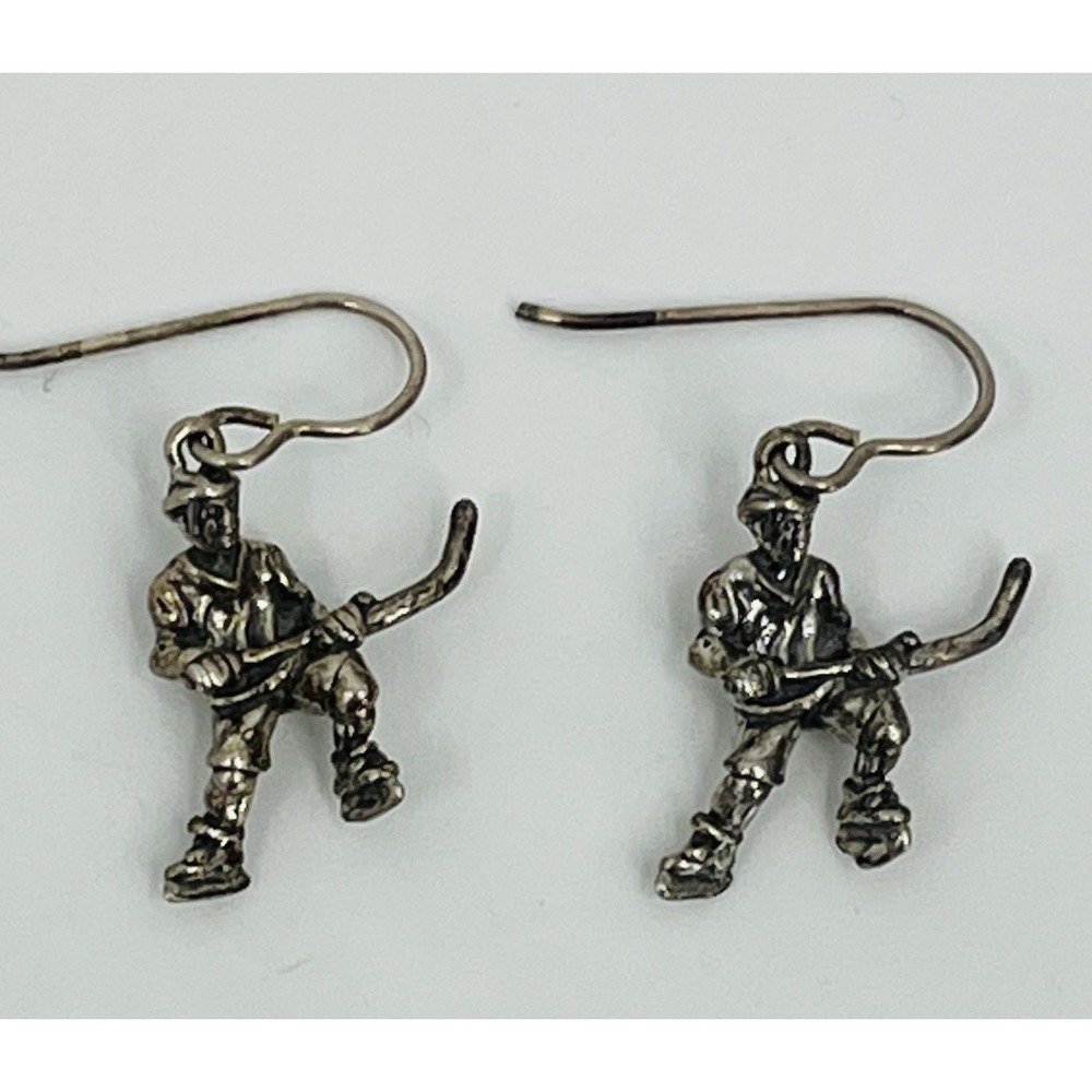 Sterling Silver Hockey Player Earrings .925 Vintage Hockey Mom Fan